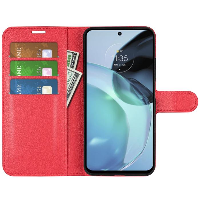 Bild 2, Google Pixel 7A Fodral Litchi Textur Läder Röd