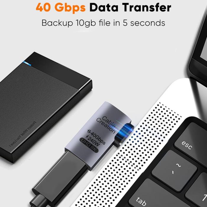 Bild 2, CableCreation USB-C Hona - USB-C Hane Adapter Grå