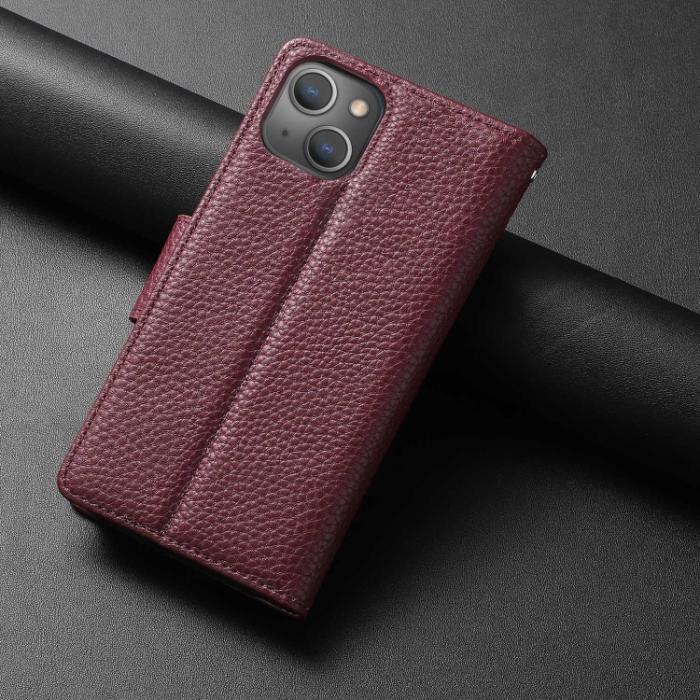 Bild 3, iPhone 14 2in1 Litchi Magnet Fodral / Skal Lila