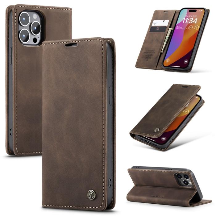 Bild 1, CASEME iPhone 16 Pro Max Fodral Flip Retro Läder Brun