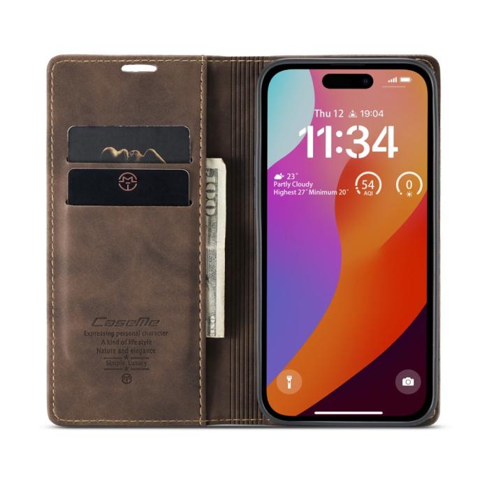 Bild 2, CASEME iPhone 16 Pro Max Fodral Flip Retro Läder Brun