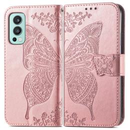 OnePlus Nord 2 5G - Butterfly Läder Fodral - Roséguld