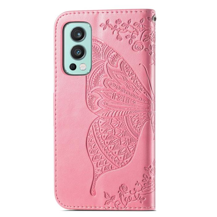 Bild 3, OnePlus Nord 2 5G - Butterfly Läder Fodral - Rosa