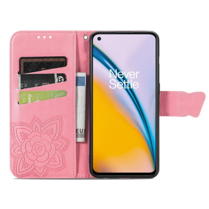 Bild 4, OnePlus Nord 2 5G - Butterfly Läder Fodral - Rosa