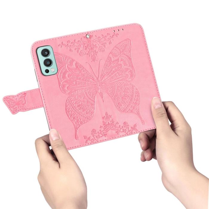 Bild 6, OnePlus Nord 2 5G - Butterfly Läder Fodral - Rosa