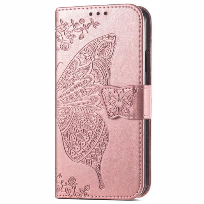 Bild 2, OnePlus Nord 2 5G - Butterfly Läder Fodral - Roséguld