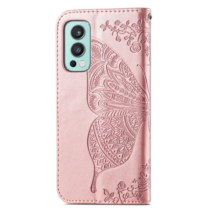 Bild 3, OnePlus Nord 2 5G - Butterfly Läder Fodral - Roséguld