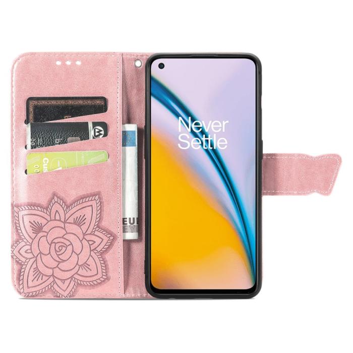 Bild 4, OnePlus Nord 2 5G - Butterfly Läder Fodral - Roséguld