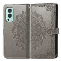 OnePlus Nord 2 5G - Mandala Läder Fodral - Grå