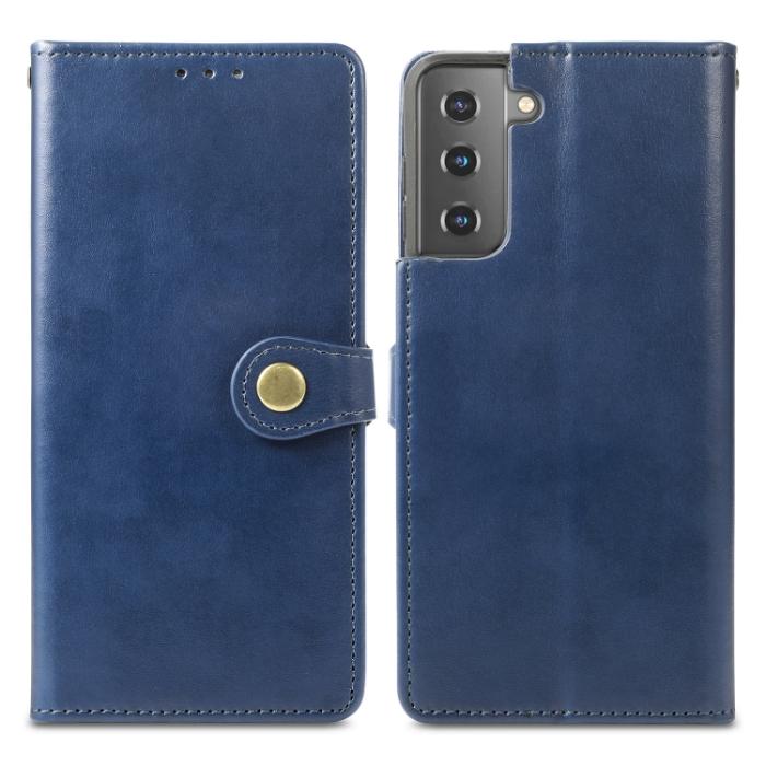 Bild 2, Samsung Galaxy S22 Fodral Solid Läder Magnetisk Mässing Blå
