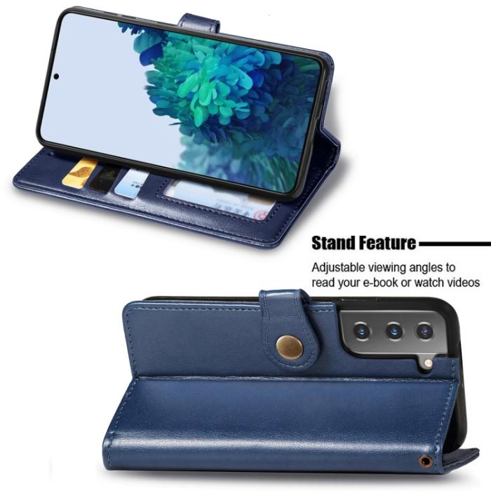 Bild 4, Samsung Galaxy S22 Fodral Solid Läder Magnetisk Mässing Blå