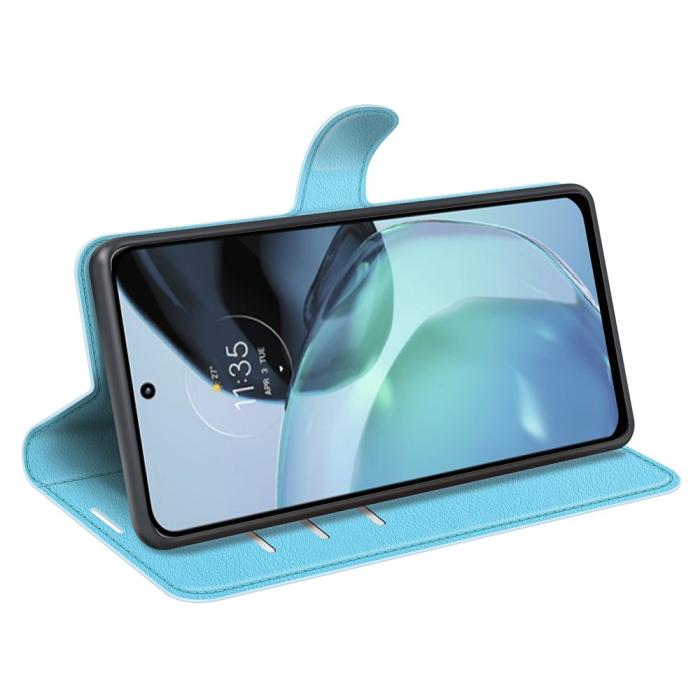 Bild 3, Google Pixel 7A Fodral Litchi Textur Läder Ljus Blå
