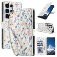 Samsung Galaxy S26 Ultra Fodral Rhombus L&auml;der Blommor Vit