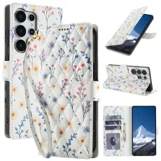 Samsung Galaxy S26 Ultra Fodral Rhombus L&auml;der Blommor Vit