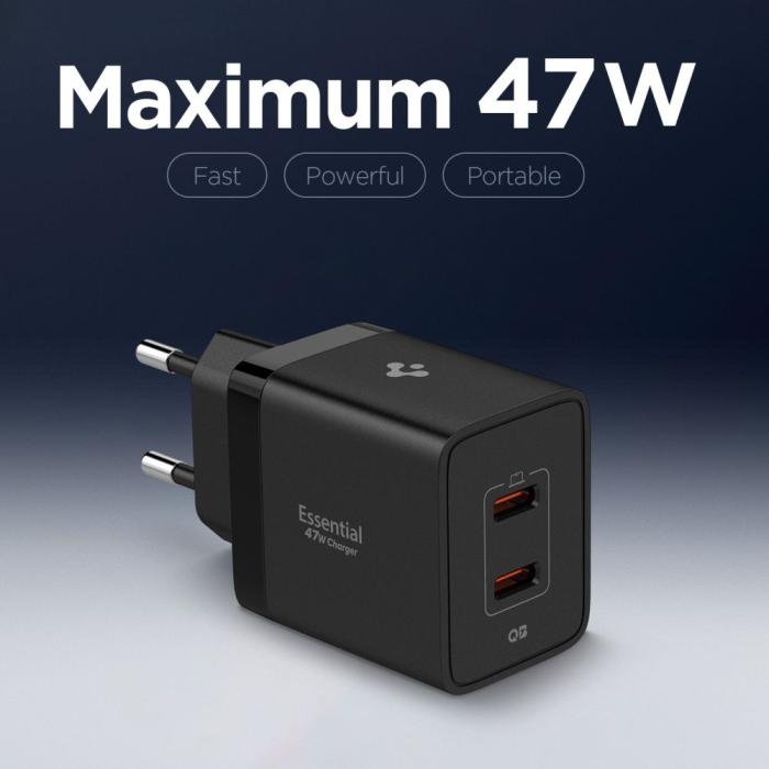 Bild 4, Spigen 47W Väggladdare USB-C Essential Svart
