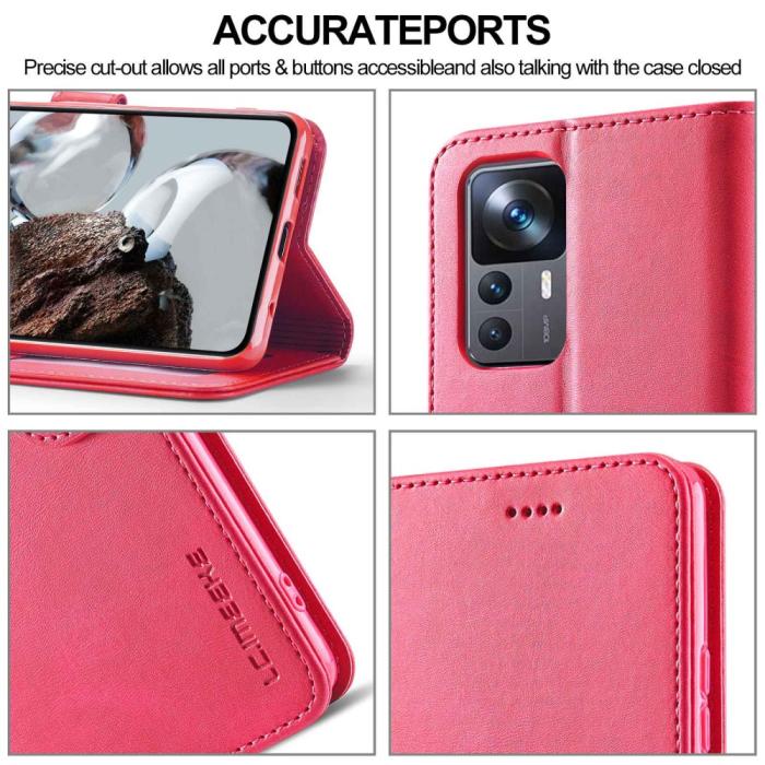 Bild 6, LC.IMEEKE Xiaomi 12T / 12T Pro Fodral Läder Röd/Rosa