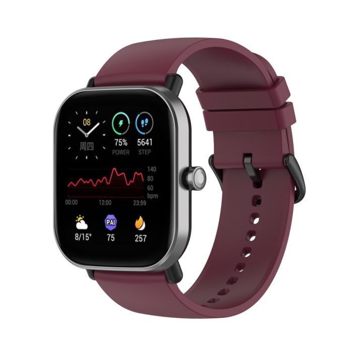 Bild 2, Silikon Armband För Smartwatch (20 mm) - Vinröd