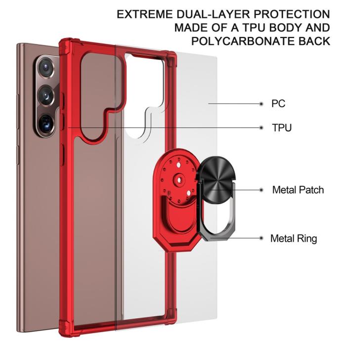 Bild 3, Samsung Galaxy S22 Ultra Skal Shockproof Ring Röd