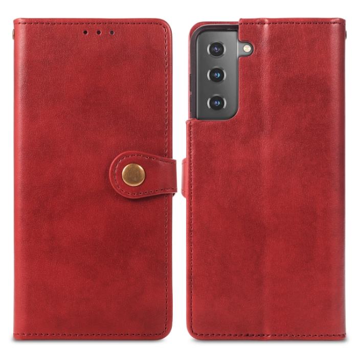 Bild 2, Samsung Galaxy S22 Fodral Solid Läder Magnetisk Mässing Röd