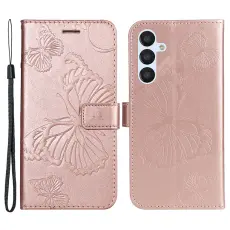 Samsung Galaxy S23 FE Fodral Tryckta Fjärilar Roséguld