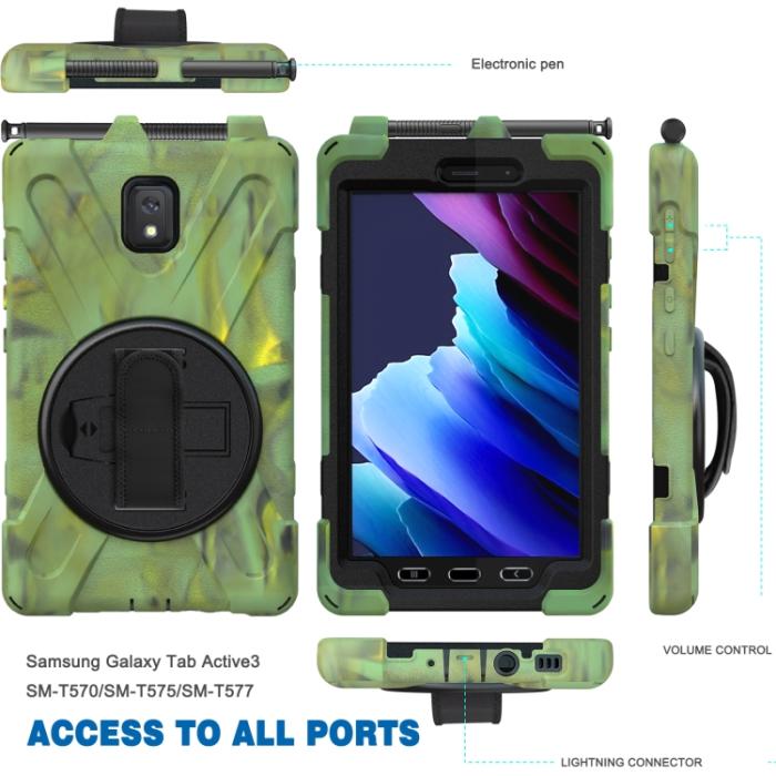 Bild 3, Samsung Galaxy Tab Active 3 Skal Hybrid Kickstand Rem Camo Grön