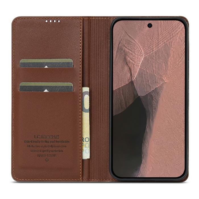 Bild 2, LC.IMEEKE Google Pixel 11/11 Pro Fodral Flip Läder Brun