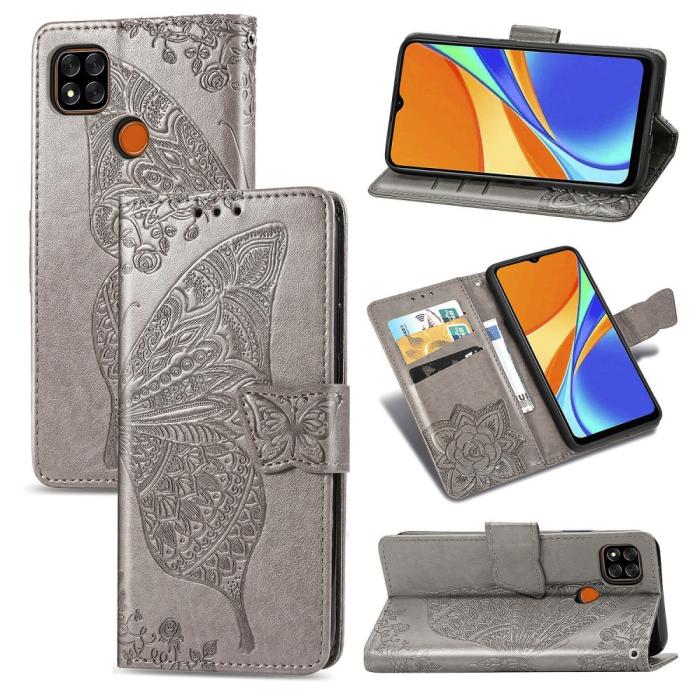 Bild 1, Xiaomi Redmi 9C Fodral Butterfly Grå