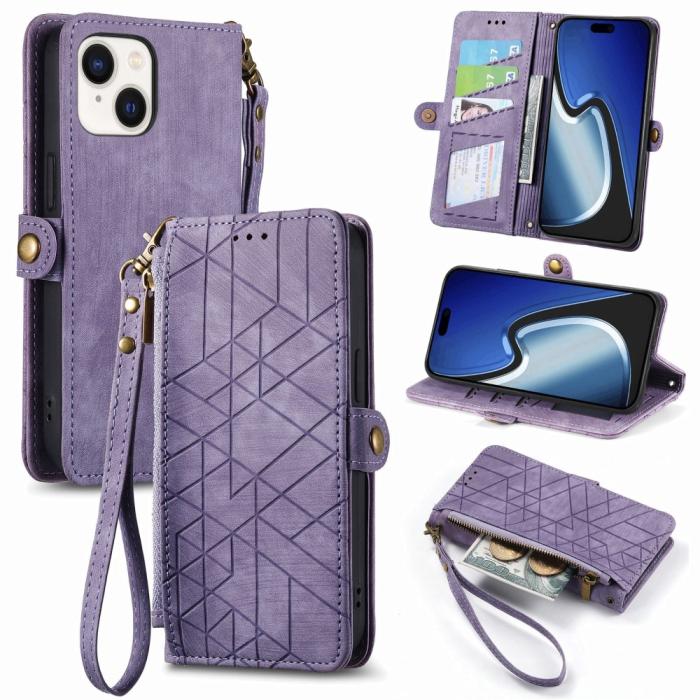 Bild 1, iPhone 15 Plus Fodral Geometri Med Snodd Lila
