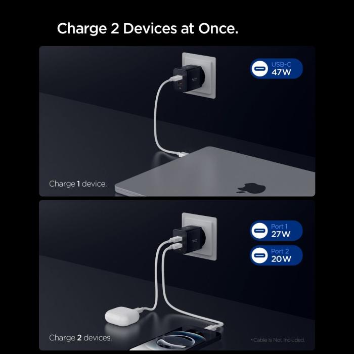 Bild 5, Spigen 47W Väggladdare USB-C Essential Svart