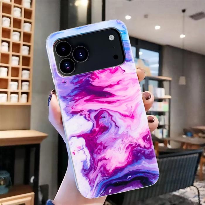 Bild 4, iPhone 17 Pro Max Skal Marmor TPU Rosa / Lila