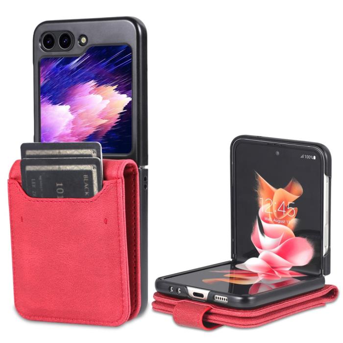 Bild 1, AZNS Galaxy Z Flip 5 Fodral PU-Läder Röd