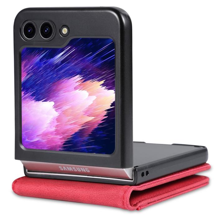 Bild 2, AZNS Galaxy Z Flip 5 Fodral PU-Läder Röd