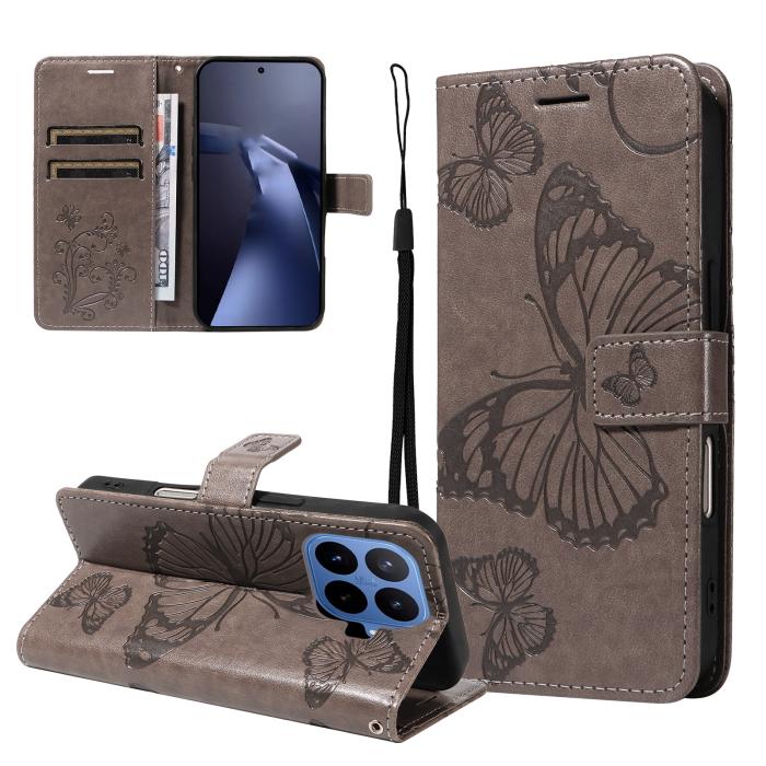 Bild 2, Xiaomi 17T Fodral Läder Fjärilar Grå