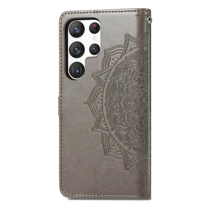 Bild 6, Samsung Galaxy S23 Ultra Fodral Mandala Läder Grå