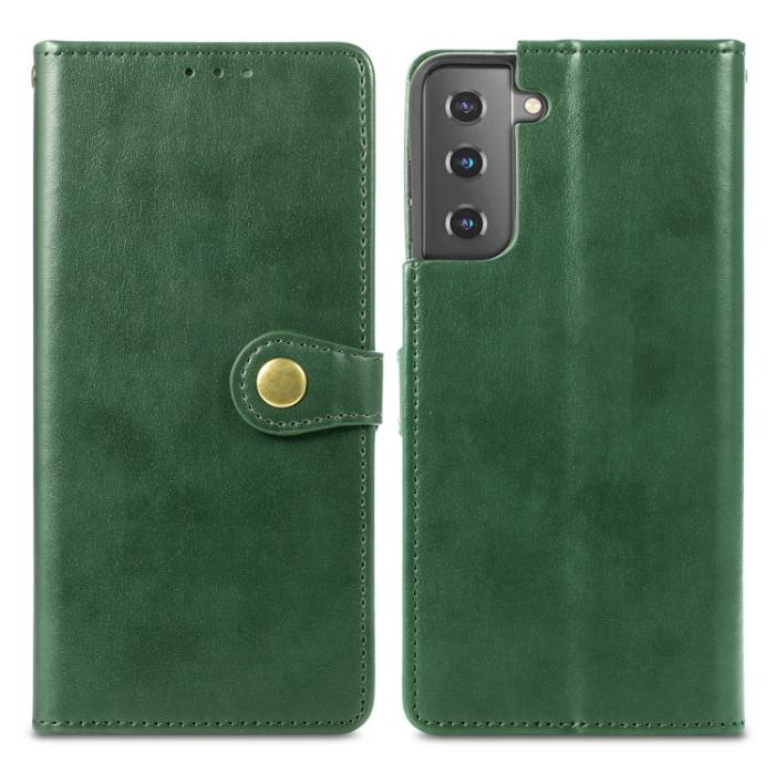 Bild 2, Samsung Galaxy S22 Fodral Solid Läder Magnetisk Mässing Grön