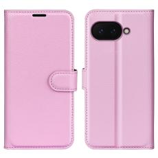 Google Pixel 9a Fodral Litchi L&auml;der Ljus Rosa