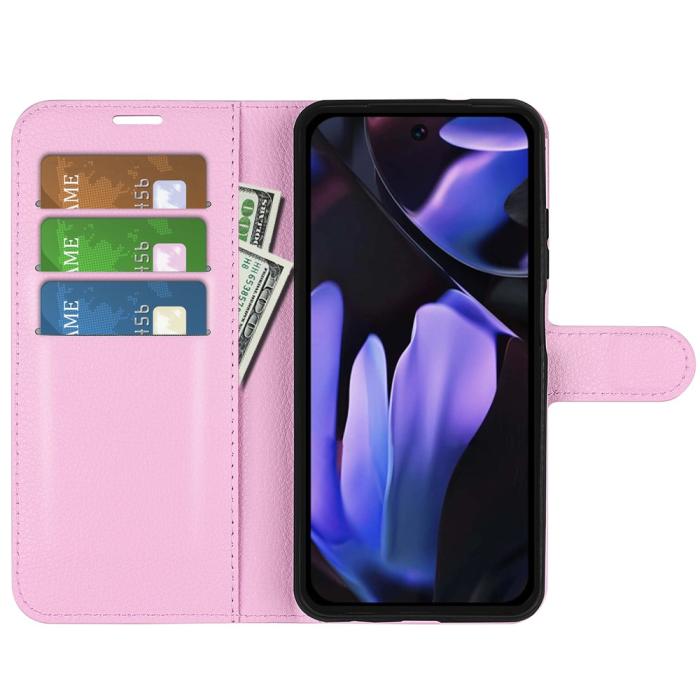 Bild 2, Google Pixel 9a Fodral Litchi Läder Ljus Rosa