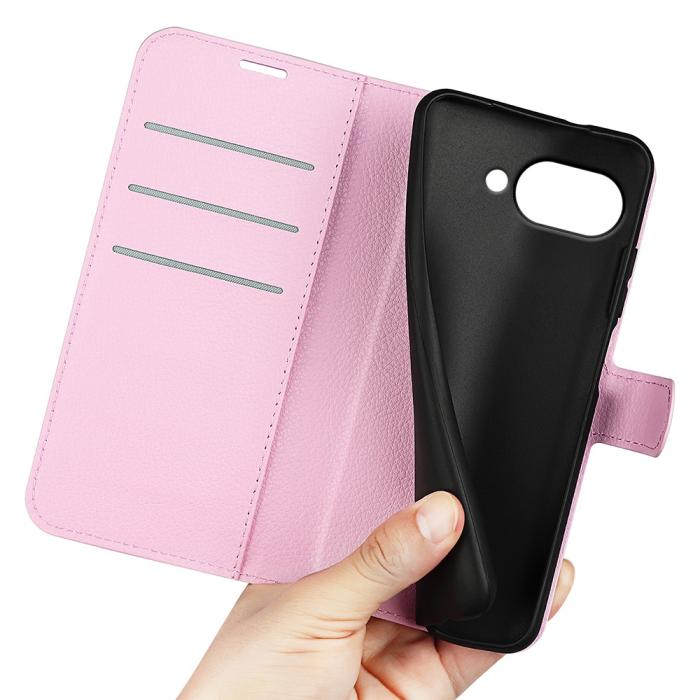 Bild 4, Google Pixel 9a Fodral Litchi Läder Ljus Rosa