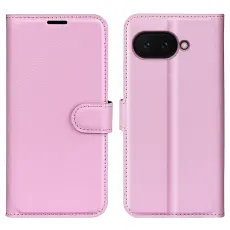 Google Pixel 9a Fodral Litchi L&auml;der Ljus Rosa