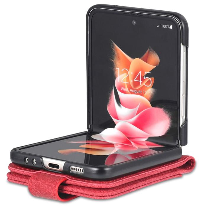Bild 3, AZNS Galaxy Z Flip 5 Fodral PU-Läder Röd
