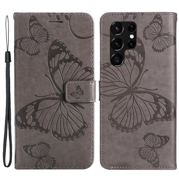 Bild 1, Samsung Galaxy S22 Ultra Fodral Tryck Butterfly Grå