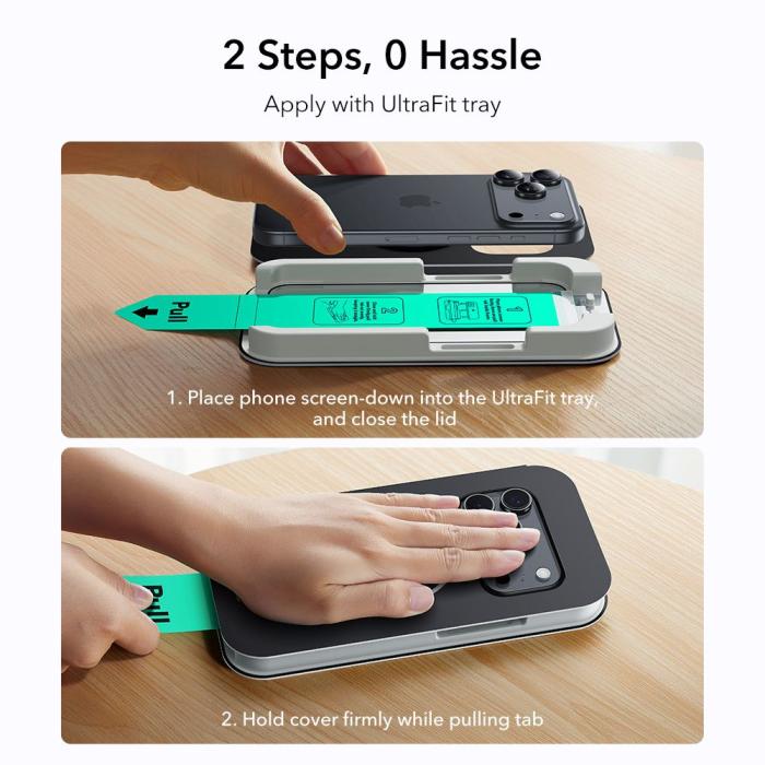 Bild 3, ESR iPhone 17 Pro 2-PACK Skärmskydd UltraFit Härdat Glas Transparent