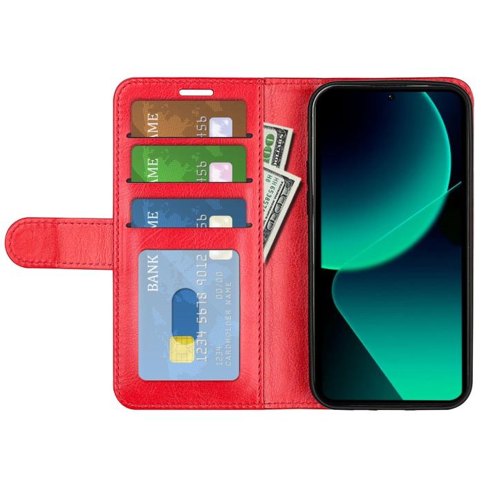 Bild 2, Xiaomi 13T / 13T Pro Fodral Crazy Horse Läder Röd