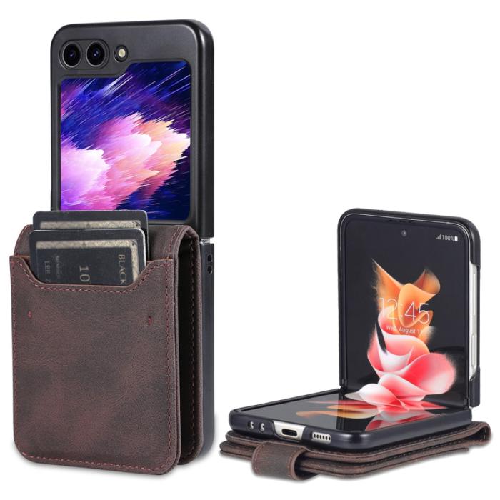 Bild 1, AZNS Galaxy Z Flip 5 Fodral PU-Läder Brun