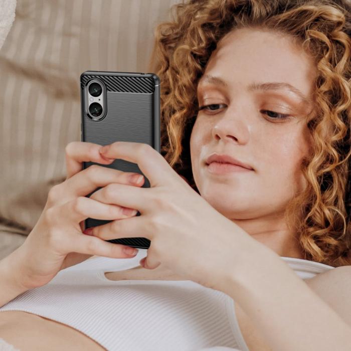 Bild 6, Sony Xperia 5 V Skal Borstad Stål Textur Svart