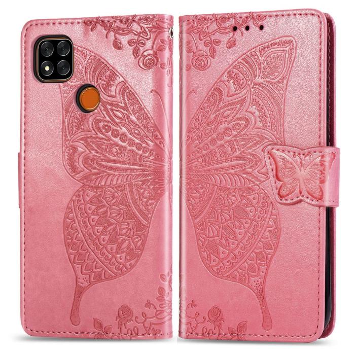 Bild 2, Xiaomi Redmi 9C Fodral Butterfly Rosa