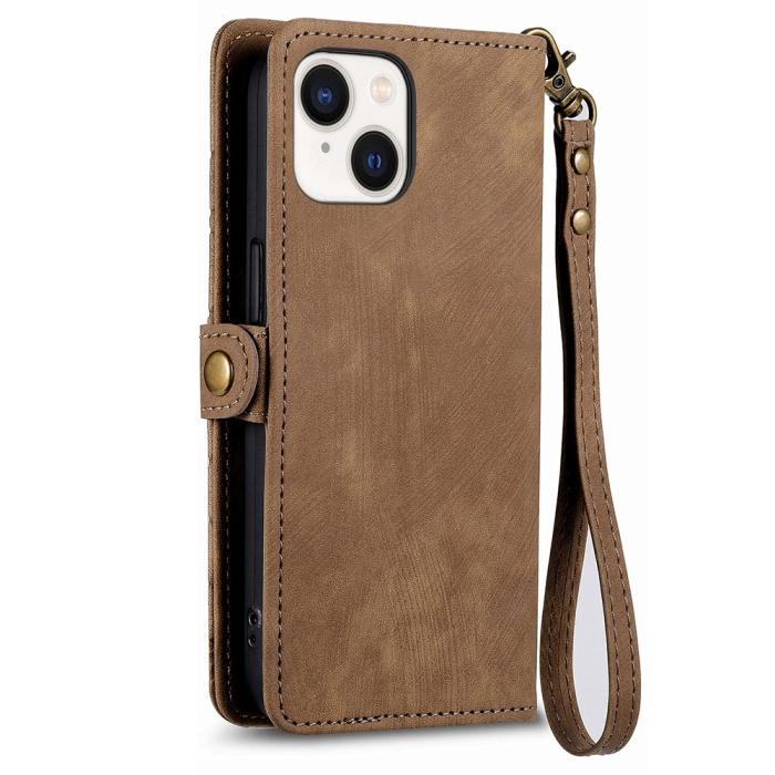 Bild 5, iPhone 15 Plus Fodral Geometri Med Snodd Brun