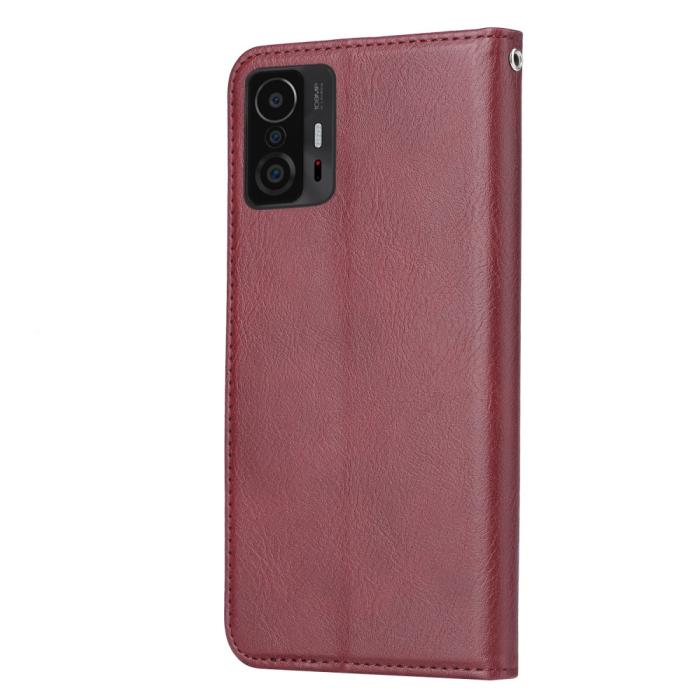 Bild 2, Xiaomi 11T / 11T Pro Fodral Flip Läder Med Frontficka Vinröd