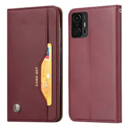 Xiaomi 11T / 11T Pro Fodral Flip Läder Med Frontficka Vinröd