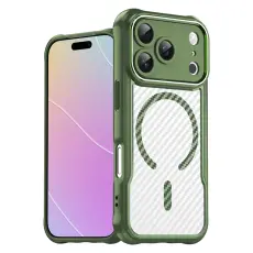 iPhone 17 Pro Skal MagSafe Kolfiber Textur Gr&ouml;n